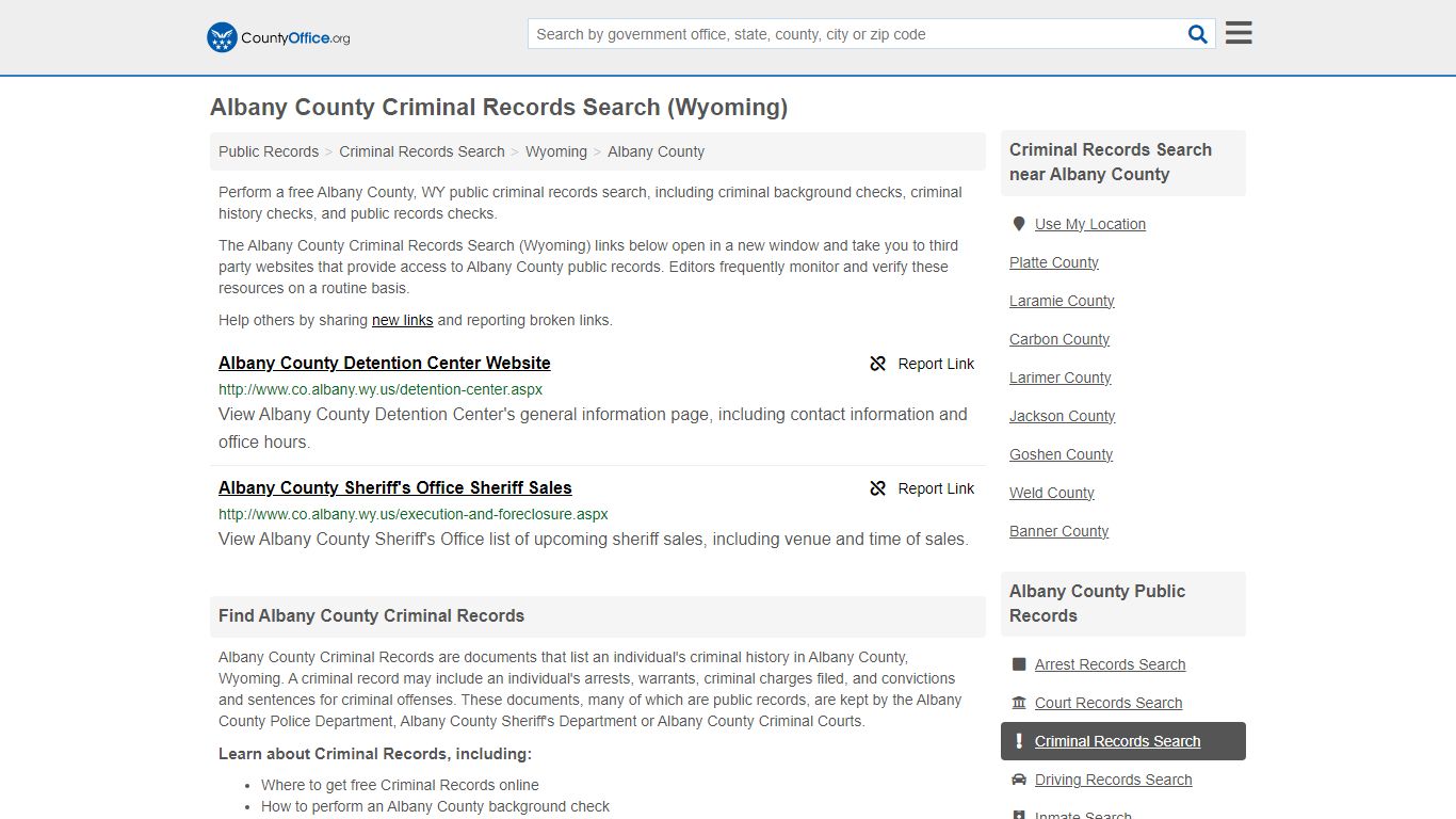 Albany County Criminal Records Search (Wyoming) - County Office
